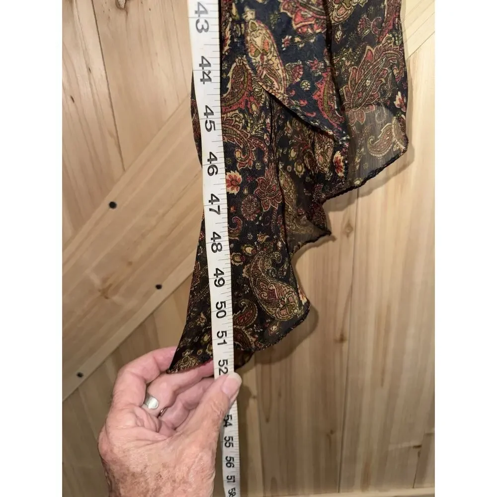 Free People Sheer Ruffle Brown Paisley Y2K Boho High Low Duster Cover Up Sz M/L